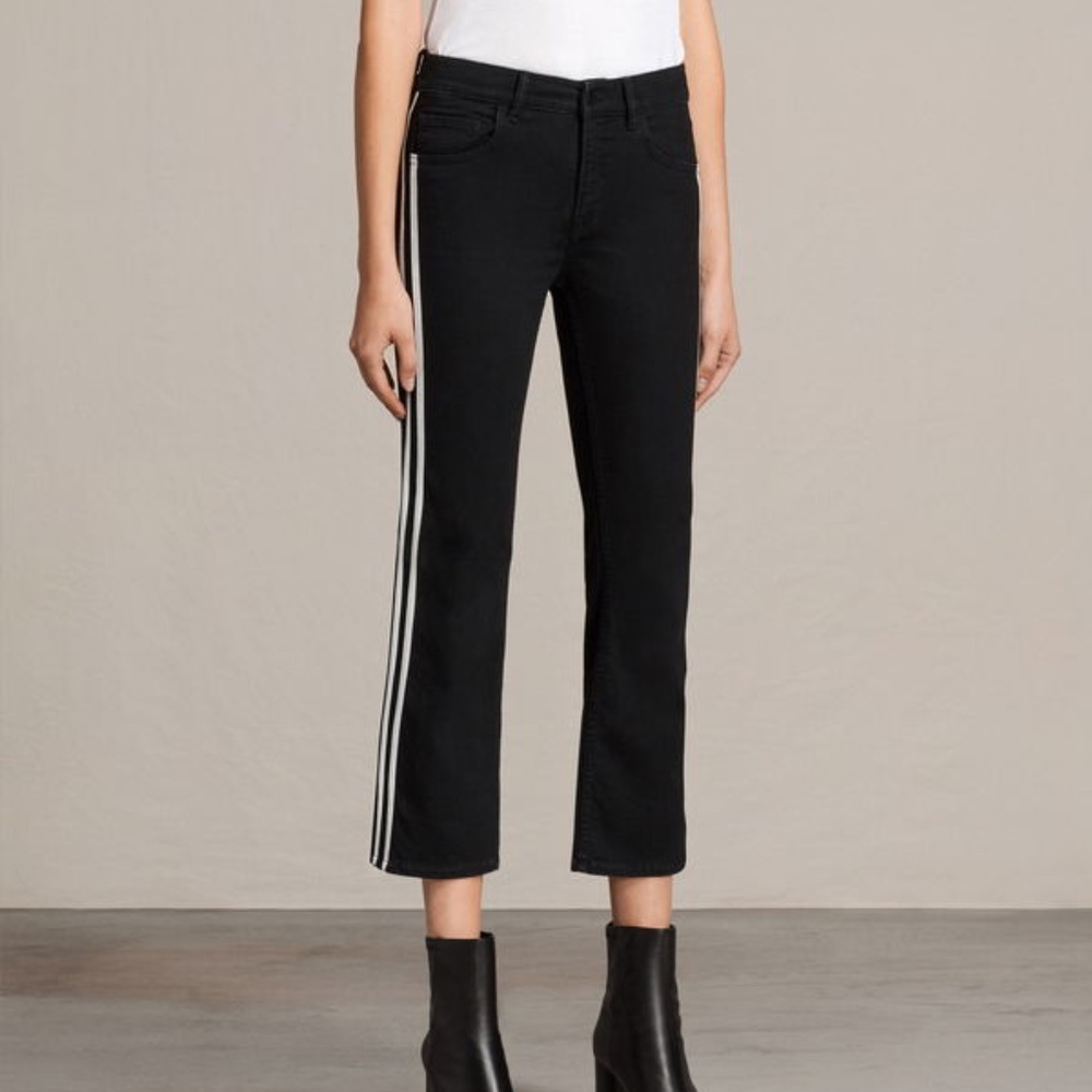 All Saints Women's Size 28 Black Heidi Striped Jeans Kick Flare